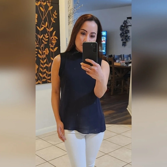 A.L.C. Navy blue Sheer Open Back Top - Picture 10 of 12